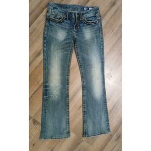 Miss Me Irene Bootcut Jeans Women's  Denim Thick Stitch Embellished Pockets 28